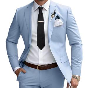 Mens Suits Slim Fit 2 Piece Wedding Prom Tuxedo Classic Blazer Jacket Pants Set (Blue, M)