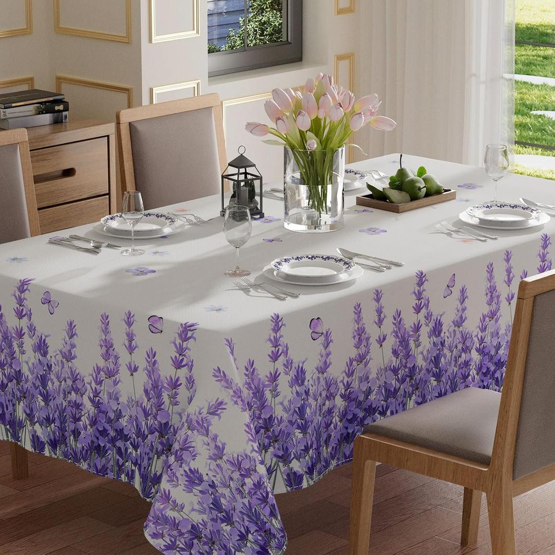 XCHI Watercolor Lavender Butterfly Spring Tablecloth Rectangle Summer Table Cloth Washable Table Covers for Indoor Dining Home Party Decorations 60x120 Inch