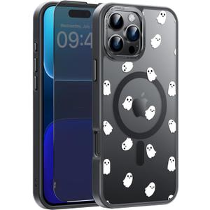 FUNMIKO for iPhone 16 Pro Max Case with Privacy Screen Protector, Wireless Charging Compatible, Shockproof Translucent Matte Cover - Cute Floral Design Phone Case for Women Girls - Cute Elves