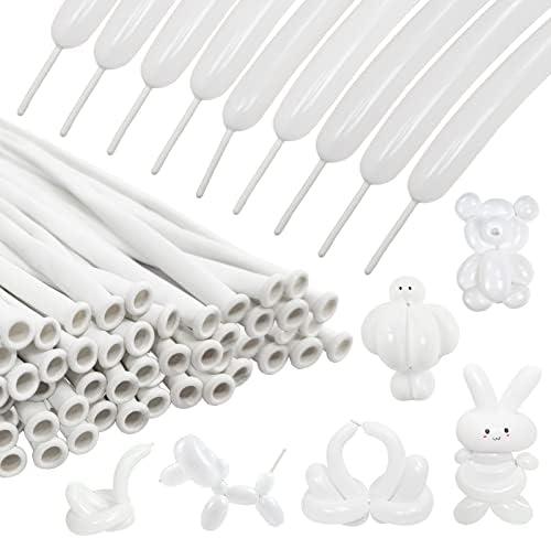 100Pcs 260 Balloons White Long Balloons for Balloon Garland Thickening Skinny Latex Twisting Balloon for Animals Modeling Christmas Birthday Wedding Party Decorations