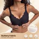 PQK Bras No Underwire for Women Comfortable Wireless Seamless T Shirt Bras Wavy Edge Full Coverage Push Up Bra (Size S Black) (Black, S)