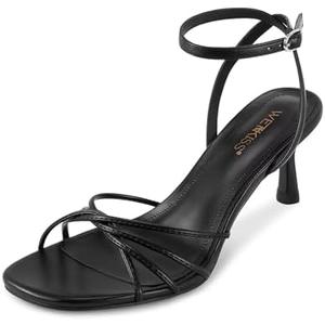 wetkiss Womens Sandals Round Open Toe Kitten Heels Adjustable Ankle Strap Low Heels Heeled Sandals for Women Summer Dress Shoes Not Suitable for Wide Feet 8