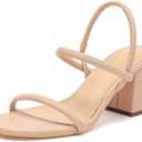 geluboao Heels for Women Classic Open Round Toe Three Straps Slip On Block Low Heel Sandals Strappy Ankle Strap Chunky Heeled Sandals Party Wedding Dress Shoes Size 6.5 Women