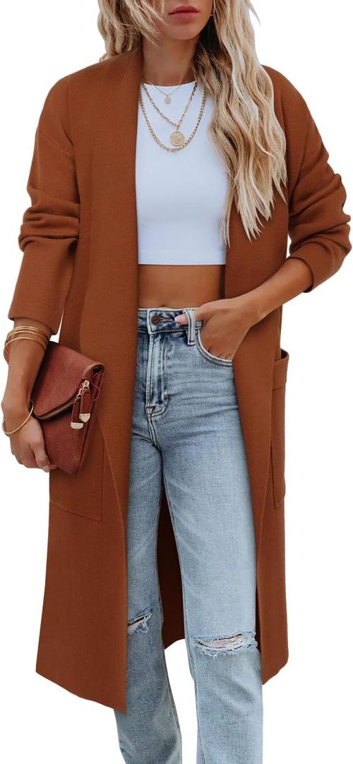 Angerella Women's Casual Long Sleeve Draped Open Front Knit Long Cardigan Sweater Outwear Coats with Pocket (M)