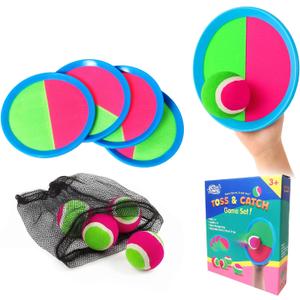 Toss and Catch Ball Set  Family Outdoor Games, Games for Kids Ages 4-8 +, Beach Kids Toys Great for Boys and Girls, Ideal for Birthday Includes 4 Paddles 4 Sticky Balls (36 Months+)