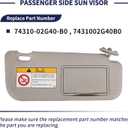 Passenger Side Sun Visor Fit for Toyota Corolla 2014 2015 2016 2017 Replace 74310-02G40-B0 Front Right | Sun Protection Shade | Makeup Mirror | Gray