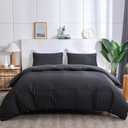 AveLom Seersucker Duvet Cover Set King Size (104 x 90 inches), 3 Pieces (1 Duvet Cover + 2 Pillow Cases), Black Ultra Soft Washed Microfiber, Textured Duvet Cover with Zipper Closure, Corner Ties, Black