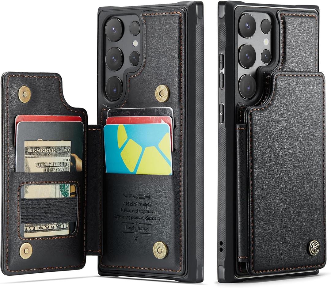 Vinich for Samsung Galaxy S24 Ultra Wallet Case with Card Holder, RFID Blocking Credit Slots Kickstand Shockproof Phone Cover Fit for Galaxy S24 Ultra 6.8" Black