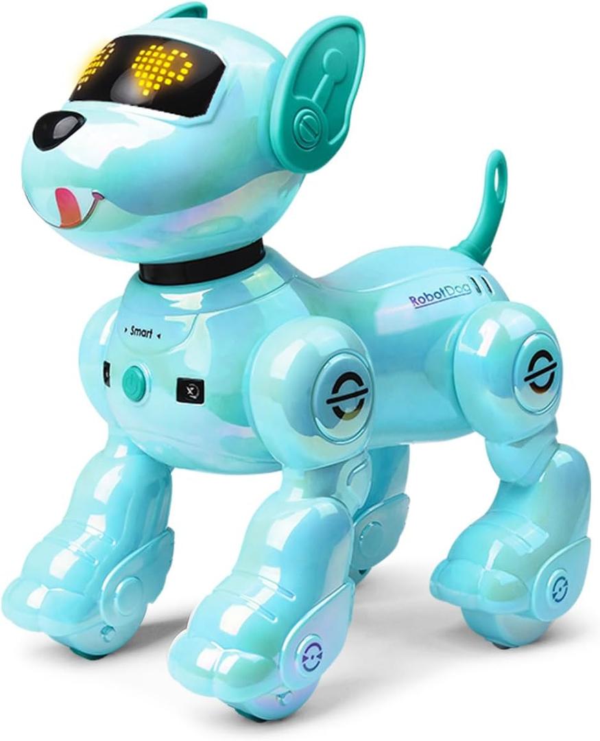VATOS New Kids Smart Remote Control Robot Dog,17 Fun Interactive Functions Intelligent Programmable Kid Robotic Puppy with 2 Batteries, Singing Dancing Walking Robot Dog Toy for Kids 3-8 Year Blue