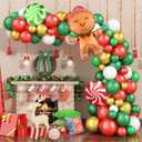 Green Red Christmas Balloon Garland Arch Kit, Christmas Garland Balloon Arch Kit with Gold Balloon Candy Cane Gingerbread Man Foil Balloon for Christmas Party Decorations New Year Party Supplies