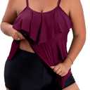 B2prity Women Plus Size Tankini Swimsuits Tummy Control Two Piece Bathing Suit Ruffled Flounce Swimwear with Shorts (Purple)
