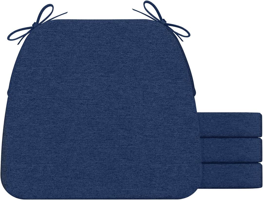 AAAAccessories D-Shaped Chair Cushions, 2" Thick Dining Chair Pads with Ties and Removable, Machine-Washable Cover, 17" x 16", Set of 4, Blue (4 Count)