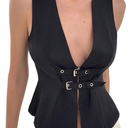 Milumia Women's Buckle Deep V Neck Blazer Vest Split Asymmetrical Hem Tank Tops, Large