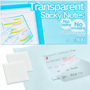 Clear Transparent Self-Adhesive Sticky Notes with Tabs, 3x3 Inches 800 Sheets of Translucent Paper for Bible Study & Indexing, See-Through, Waterproof & Repositionable, No Fading