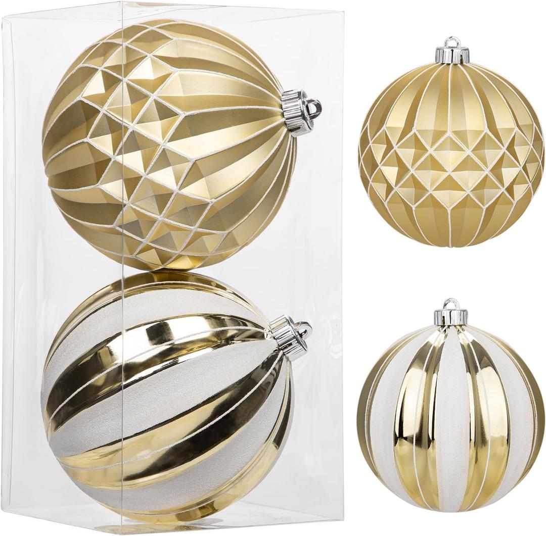 Briful 6'' Extra Large Christmas Ornaments for Trees Decorations, 2PCS Gold Oversized Shatterproof Hanging Balls for Xmas Winter Holiday Wedding Decor, Outdoor&Indoor Decorations
