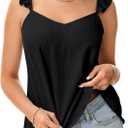 Rooscier Women's Ruffle Strap V Neck Backless Peplum Babydoll Cute Vacation Cami Tops (Black, XL)