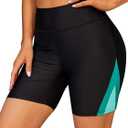 ATTRACO Women's High Waisted Swim Shorts with Pockets Bathing Suit Bottoms Long Board Shorts Plus Size (Black, S)
