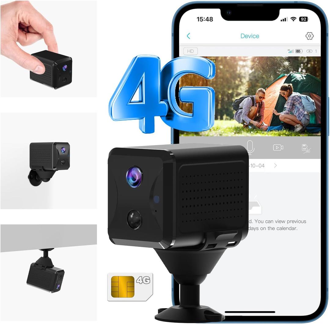 2K No WiFi Security Camera with SIM Card, 4G LTE Cellular Security Camera with 5200mAh High-Capacity Battery, 160 Wide View, Smart Motion Detection, 33ft Night Vision