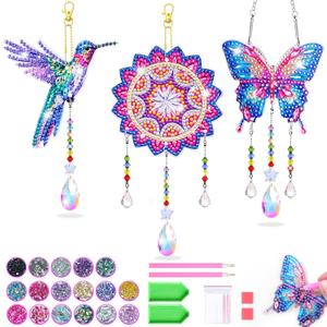 Crafts for Girls 8-12, Diamond Art Kits for Girls Ages 8-12, 3 PCS Diamond Art, DIY Suncatchers & Wind Chime Kits for Kids, Great Arts & Crafts Birthday Gift, Pretty Home/Garden/Backpack dcor