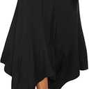 DJT Women's High Elastic Flat Waist Handkerchief Hem Flowy Flared Casual Midi Skirt Black Large