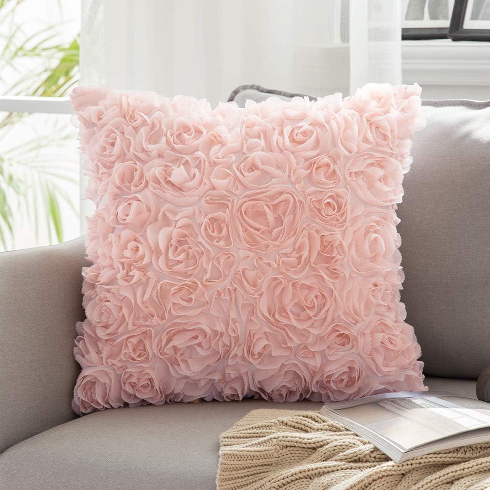 MIULEE 3D Decorative Romantic Valentines Stereo Chiffon Rose Flower Throw Pillow Cover Solid Pillowcase for Girl Women Wedding Sofa Bedroom Car Spring Decor 12x12 Inch 30x30cm Peach Pink