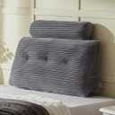 Headboard Wedge Pillow + A Long Neck Roll Pillow Body PillowLarge Headboard Pillow with Removable Cover (Gray, Twin39x8x20 inches)