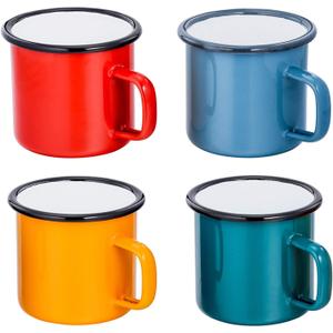 TeamFar Tea Coffee Mug Set of 4, Enamel Drinking Mugs Cups for Home Use/Office/Party or Camping, Bright Colors and Classic Look - 12 ounce