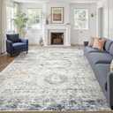 Soalmost 10x14 Area Rugs for Living Room, Non Slip Machine Washable Vintage Rugs, Low Pile Lightweight Large Rug for Bedroom, Dining Room, Home Office Blue Ivory