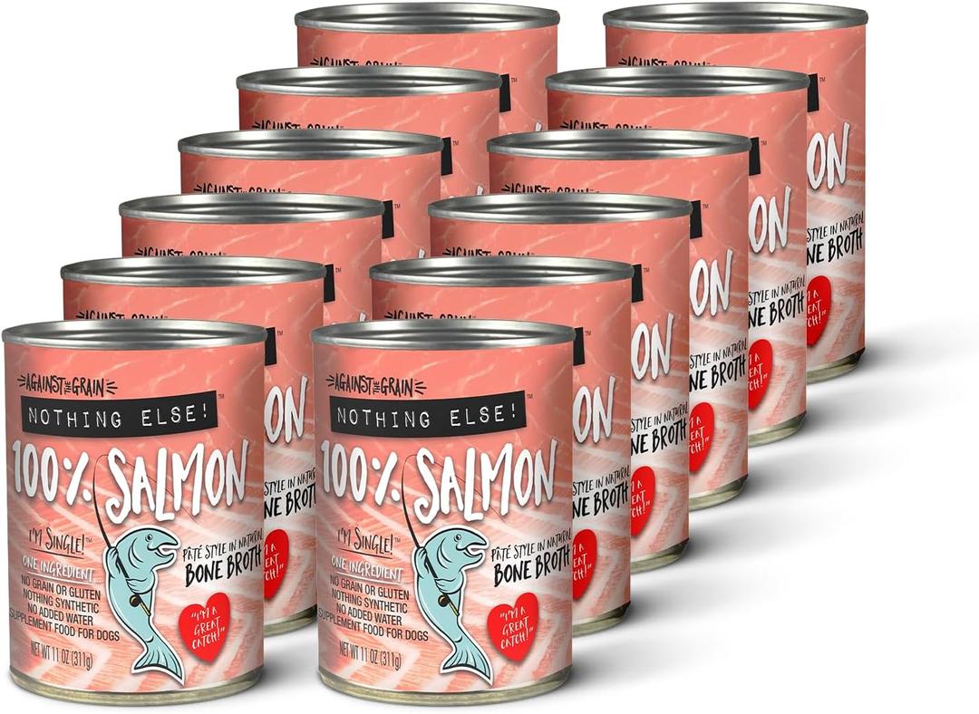 Evanger's Against The Grain Nothing Else! 100% Salmon Dog Food 12 Count, 11 oz Each Single-Ingredient Meatball Texture in Natural Broth Wet Dog Food Grain & Gluten Free, BBD: DEC/2028