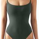 SUUKSESS Women Sexy Square Neck Thong Bodysuit Backless Sleeveless Tank Tops S