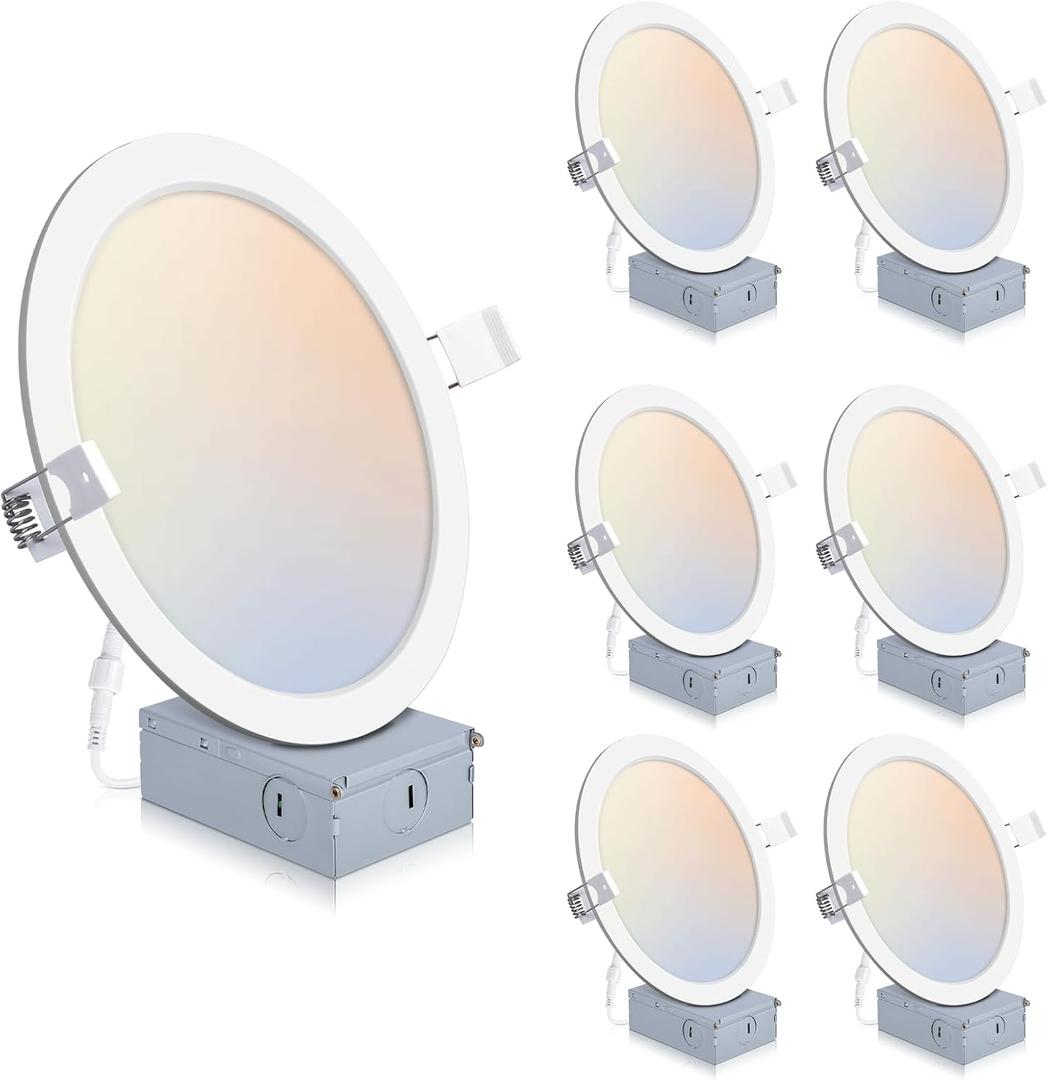 6 Pack Recessed Lighting 8 Inch with Junction Box, 5CCT 8 Inch LED Recessed Lights Dimmable 2700K/3000K/4000K/5000K/6000K, 18W 1400lm Ultra Thin Recessed Lighting - ETL and Energy Star Certified
