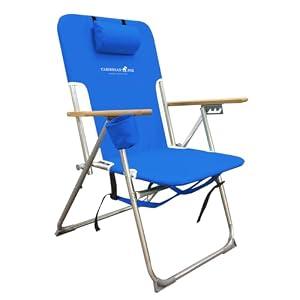 Caribbean Joe Folding Beach Chair, 4 Position Portable Backpack Foldable Camping Chair with Headrest, Cup Holder, and Wooden Armrests, Blue