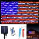(Upgraded) Solar American Flag Lights, 2-in-1 Solar Powered Flag Net Lights, 420 LED 8 Modes Waterproof with Remote Control for 4th of July, Independence Day, Memorial Day, pChristmas Decorations