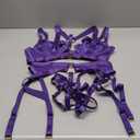 Kaei&Shi Garter Belt Thong Lingerie for Women, Strappy Hollow Out Underwire Racerback Sexy Lingerie, Harness Garter Leg Strap Matching 4 Piece Lingerie Set Boudoir Dark Purple, Medium