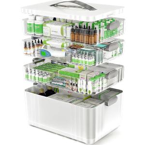 ARSTPEOE 4-Tier Medicine Organizer - Portable Medicine Cabinet with Plastic Handle, Multipurpose Medical Box, Empty First Aid Kit for Home