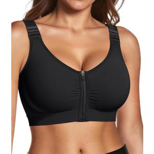 BRABIC Zip Front Closure Mastectomy Bras for Women Post Surgery Compression Everyday Surgical Wireless Wide Adjustable Straps(Black, X-Large) (Black, XL)