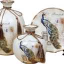 Peacock Ceramic Vase Set of 3 (9.8" Tall) - American Country Vintage Rustic Farmhouse Flower Arrangement Ornament, Versatile Home Decor for Living Room, Bedroom, Entryway, Bookshelf