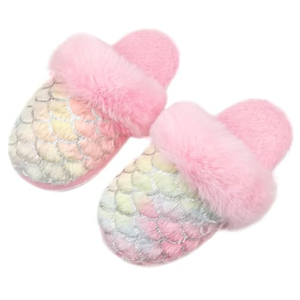 GSFY Girls Fluffy Mermaid Star House Slippers Cozy Warm Slip-on Animal House Shoes for Kids Bedroom Indoor Outdoor US 11