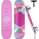 BELEEV Skateboards for Beginners, 31 x 8 inch Complete Skateboard for Kids Teens Adults, 7 Layer Canadian Maple Double Kick Deck Concave Cruiser Trick Skateboard with Multifunction Skate T-Tool