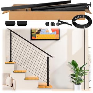 2ft-4ft Complete Set 36" Cable Railing System 33 Drilled, Black T304 Stainless Steel Angle Cable Railing Posts Kit with Adjustable Handrail Cable Rail for 25-35 Wood Concrete Stair