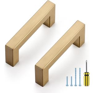 Ravinte 10 Pack Champagne Bronze Cabinet Handles 3 Inch Hole Center Stainless Steel Kitchen Square Cabinet Pulls for Dresser Drawer Cupboard Handles with Screwdriver