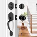 Heavy Duty Front Door Handle Set Matte Black Entrance Handle Classic Front Door Set Single Cylinder Deadbolt and Knob, Half Grip Round Knob Reversible for Right & Left Handed Doors