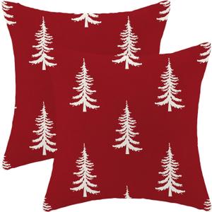 CXMEIFLY Christmas Pillow Covers 20x20 Inch Set of 2 Red Cream Christmas Tree Decor Throw Pillows Winter Xmas Holiday Outdoor Cushion Cases for Couch Bed Decorations