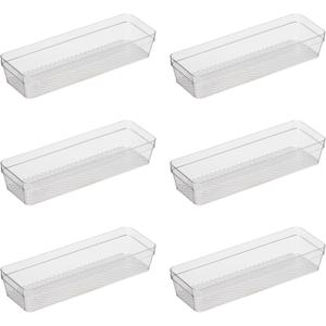 Oggi Clear Drawer Organizer - 3" X 9.5" (Set of 6) - Ideal for Organizing Kitchen Drawers, Office, Desk, Silverware, Kitchen Utensils, Cosmetics and Bathrooms