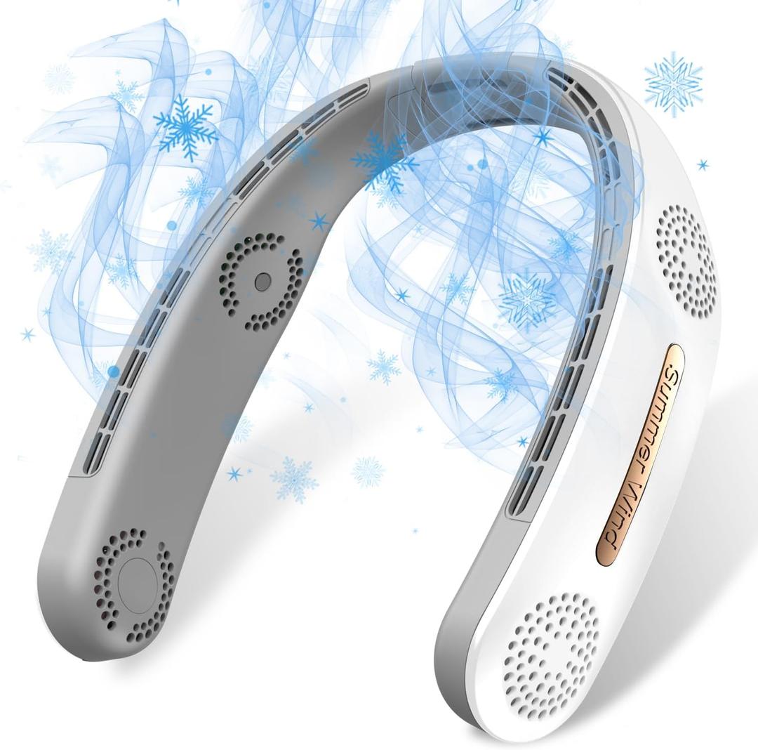 OLV Neck Fan 4 Turbo 6000mAh Portable 360 Cooling Airflow Bladeless USB Rechargeable with 3 Speeds Adjustment Wearable Personal Fan for Outdoor Travel Indoor - White