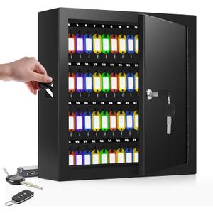 Nebakne 100 Keys Key Cabinet, Anti-Theft Key Lock Box with Key Tags, Adjustable Key Organizer Wall Safe for Car Office House Garage Rental Business (Black)