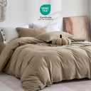 JELLYMONI 100% Washed Cotton Duvet Cover King Soft, Breathable Linen-Look Bedding with Natural Wrinkle Texture, Button Closure, 3-Piece Set (Dusty Khaki, 104"x90")