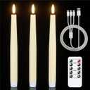 GenSwin Rechargeable Flameless Taper Candles, 3 Pack Ivory LED Taper Candles Battery Operated with Remote Timer, Real Wax Flameless Candlesticks for Christmas Holiday Home Decor