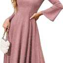 BeryLove Prom Dress for Teens: Sequin Formal Party Dress with Flutter Short Sleeves for Wedding & Cocktail Evening Events (Large, Long Sleeve Blush)