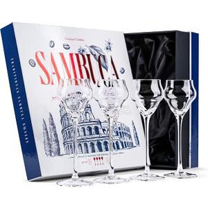 GLASSIQUE CADEAU Crystal Sambuca, Cordial, Digestive Glasses with Long Stem for Sipping After Dinner Drinks | Set of 4 | 3 oz Tall Stemmed Liquor Glassware for Aperitif, Amaro, Liqueur, Spirits